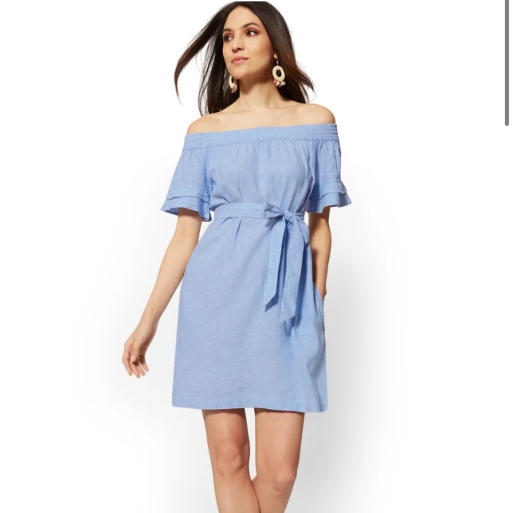 NY&C Linen Off-The-Shoulder Shift Dress / NO BELT